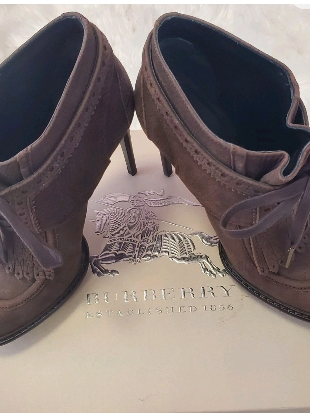 Burberry Brown Suede Stiletto Oxford Booties Size US 7